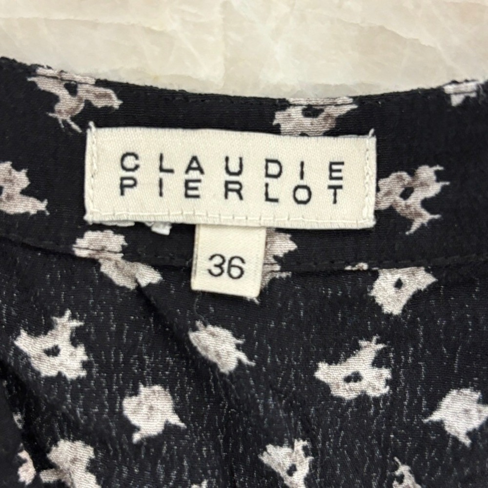 Claudie Pierlot Raven A-Line Black & White Floral Dress, France, Size 36 /US 4 - Picture 2 of 4